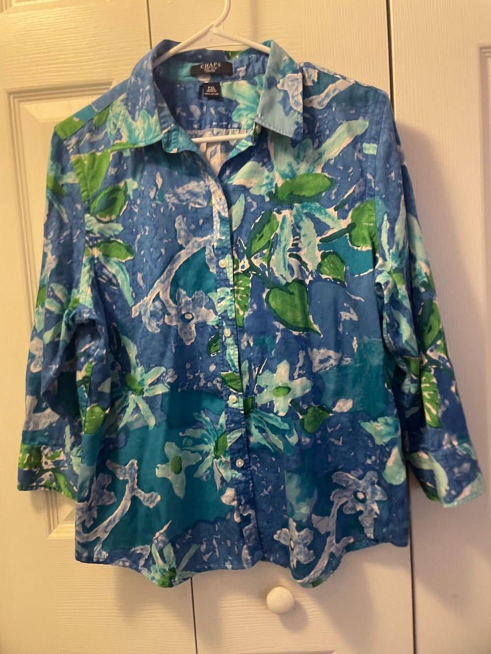 Chaps Blue and Green Floral Button-Down Shirt